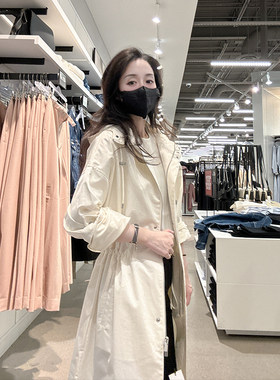 CalvinKlein收腰中长款风衣连帽