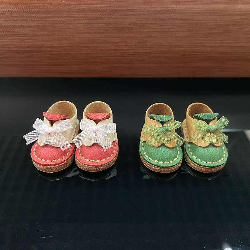 【ob24鞋子成品】小布Blythe手工蝴蝶结玩偶穿植鞣皮现货一双包邮