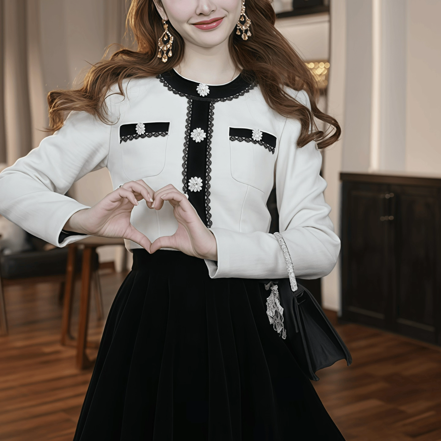 小个子优雅重工撞色a字裙