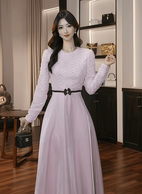 65555 秋冬新款法式优雅连衣裙高级感温柔风收腰大摆裙