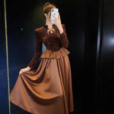 假两件荷叶边高腰长裙