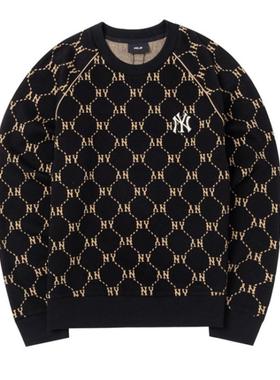 MLB情侣卫衣男女同款NY复古钻石老花运动休闲套头衫3AMTM0144