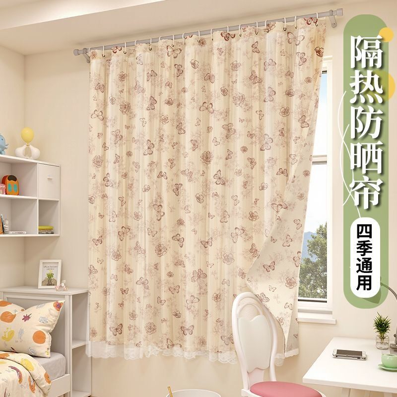 26新款窗帘免打孔伸缩杆小窗户简易窗帘布卧室飘窗窗帘纱遮田园风