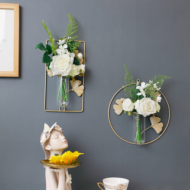 墙上壁挂式花器花盆ins水培植物仿真花架遮丑装饰玻璃管铁艺挂饰