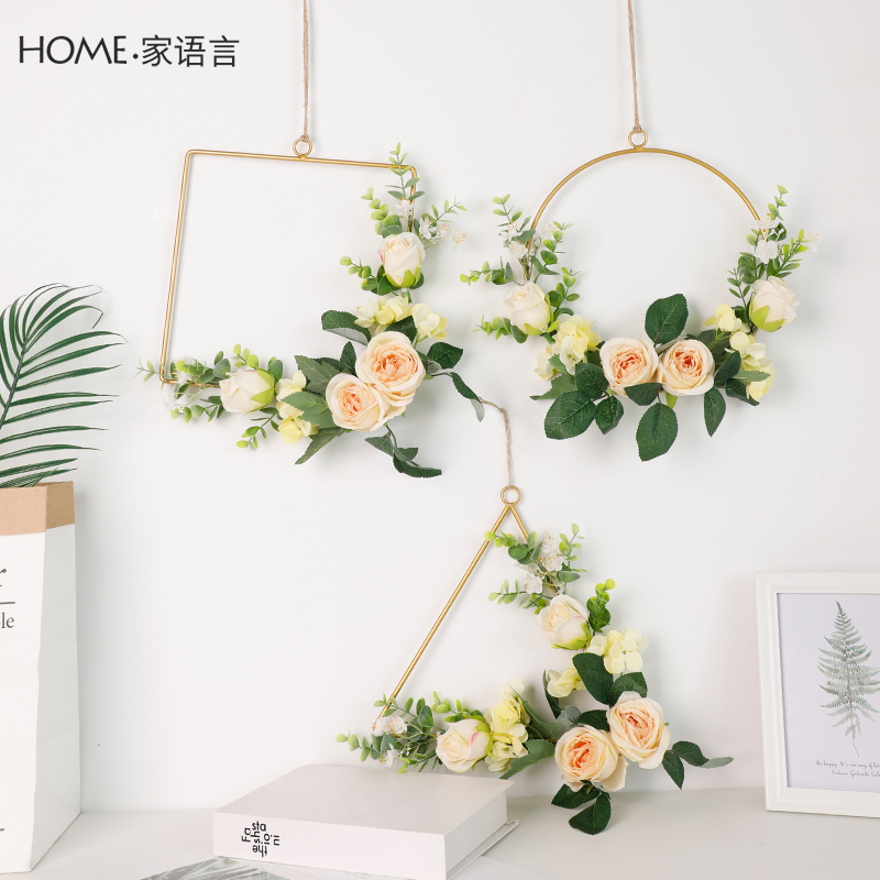 现代轻奢床头装饰背景花艺北欧