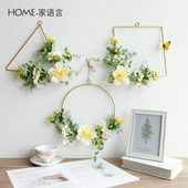 民宿客厅床头空中悬挂装 饰创意地中海现代风铁艺仿真花挂饰墙挂件