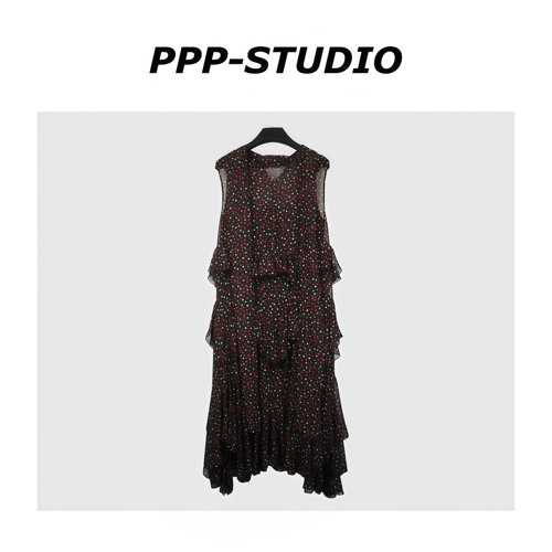 『PP-STUDIO』新款时尚百搭设计款波点拼接多层连衣裙*20261252