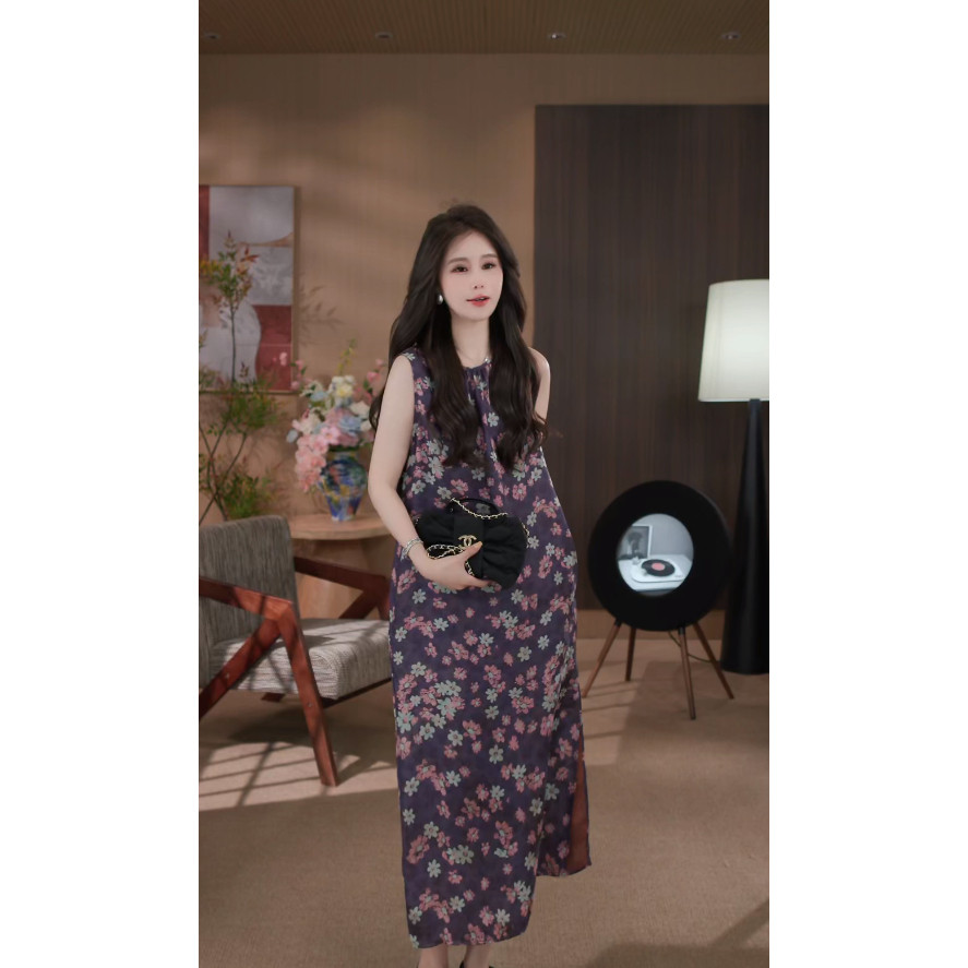 『PP-STUDIO』“真丝香云纱”休闲度假风宽松气质连衣裙*20262283