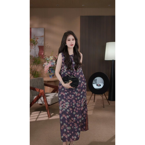 『PP-STUDIO』“真丝香云纱”休闲度假风宽松气质连衣裙*20262283