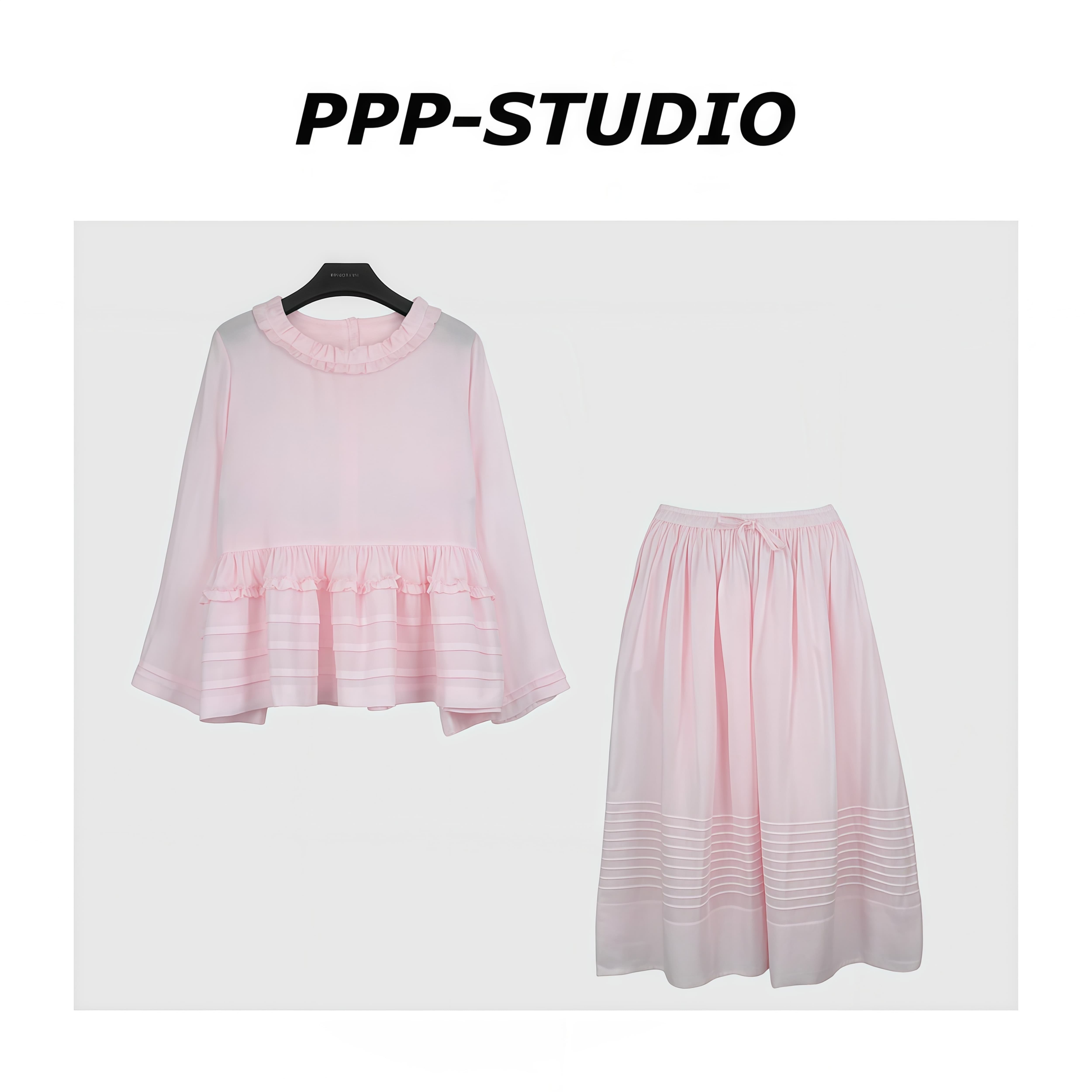 『PP-STUDIO』“苎麻”时尚木耳领衬衫+半身裙套装*20260841