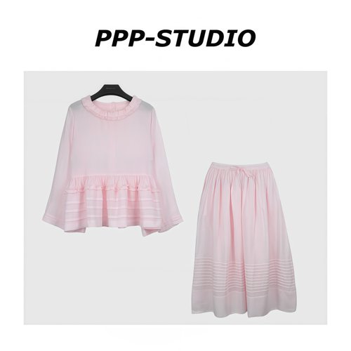 『PP-STUDIO』“苎麻”时尚木耳领衬衫+半身裙套装*20260841