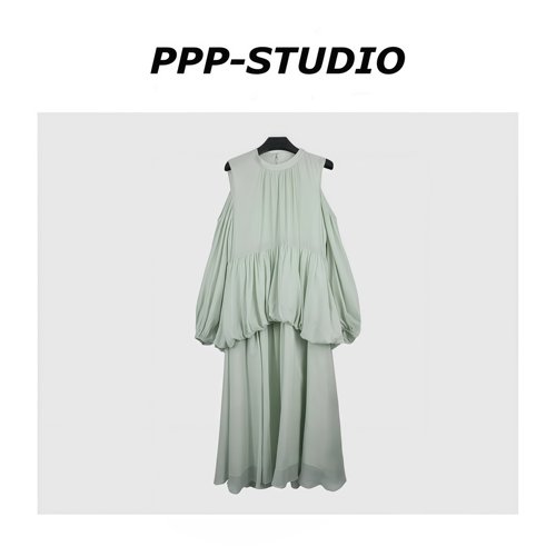 『PP-STUDIO』“天丝”时尚休闲度假风露肩蛋糕连衣裙*20260817