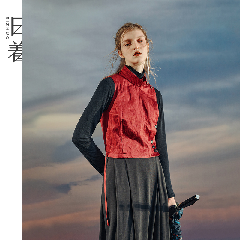 日着冬季新款中式轻薄立领短马甲