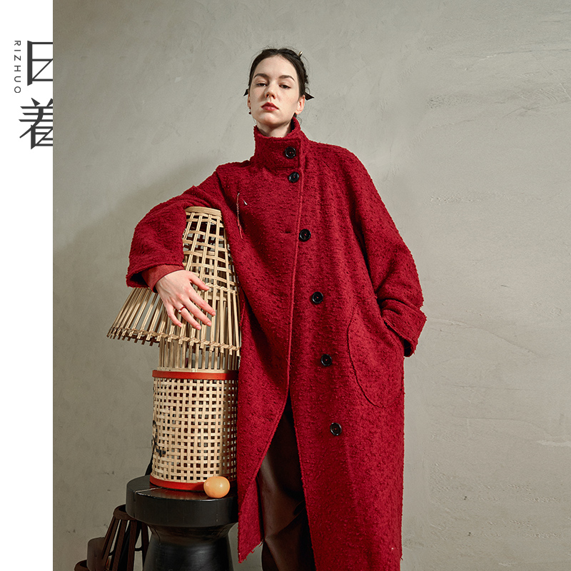 日着羊毛长款圈圈毛呢外套冬季