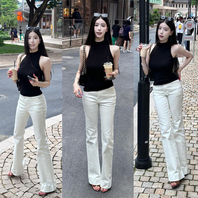 必入白牛！修身百搭板正纯白直筒牛仔显瘦拖地裤女