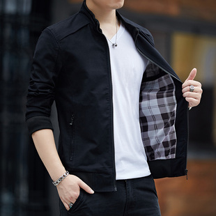 青年学生韩版 秋季 短夹克男士 风衣休闲薄外套sin 新品 纯棉帆布大码