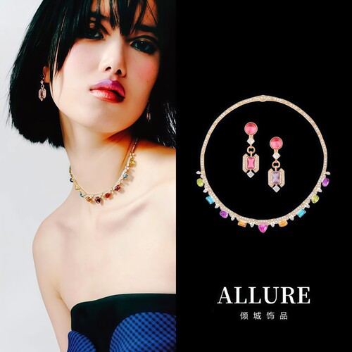 明星时尚宫廷复古Allegra系列彩色仿珠宝石名媛聚会项链锁骨链女