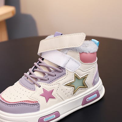 Ginofu女童高帮魔术贴防滑透气星星拼色百搭潮鞋7-15岁男女童鞋