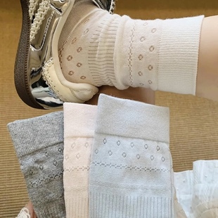 薄款 夏季 日系ins镂空透气百搭少女甜美纯色简约中筒袜可爱堆堆袜