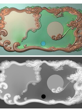 A1415盘龙祥云单龙茶盘浮雕精雕JDP灰度BMP格式木雕石雕图