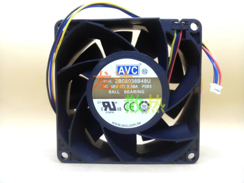 全新原装AVC 2B08038B48U 8038 8厘米 48V 0.58A PWM双滚珠风扇