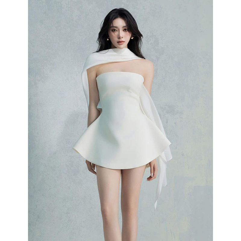 法式轻奢高级感小短裙千金风抹胸小个子礼服裙修身气质宴会出门纱