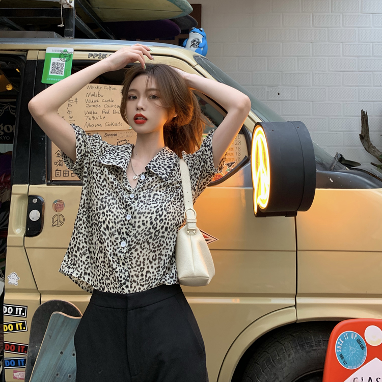 Real price ~ Korean summer retro leopard loose short sleeve shirt 2