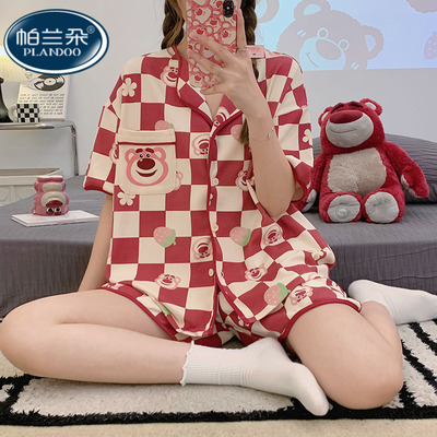 女士短袖短裤睡衣纯棉