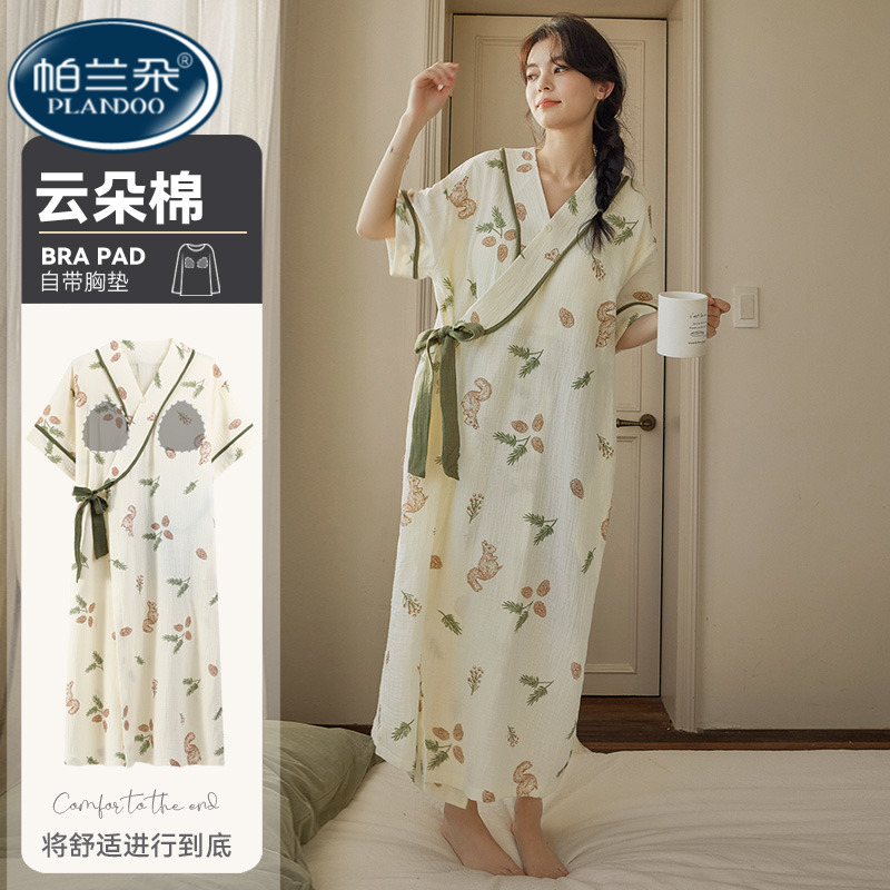 春夏季女款带胸垫纯棉睡裙