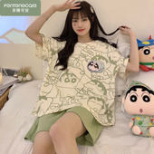 夏季 2025新款 纯棉短袖 芬腾可安睡衣女款 两件套可爱家居服夏天夏款