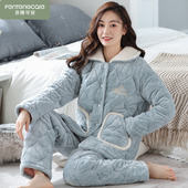 家居服冬款 芬腾可安加厚加绒三层夹棉睡衣女士冬季 珊瑚绒2025新款