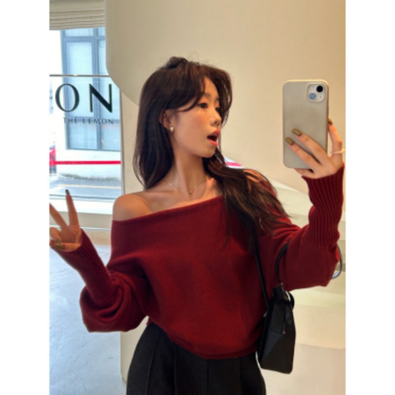 韩系温柔风斜肩一字领灯