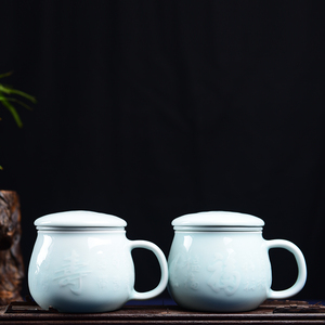 景德镇陶瓷茶具带盖办公杯泡茶喝茶杯子苹果杯福寿杯送长辈礼品