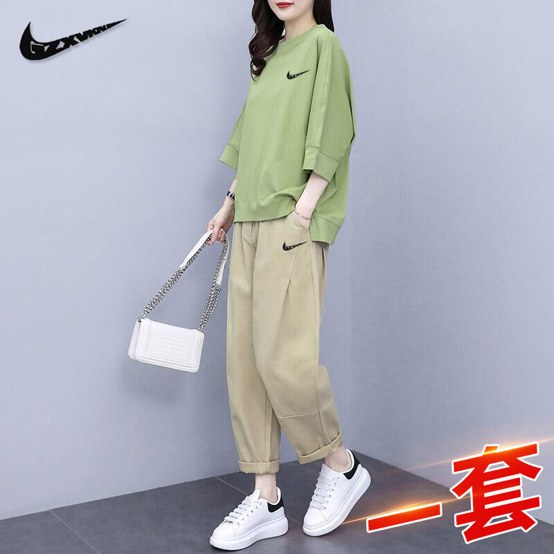 耐克顿运动服套装女夏季2024新款休闲时尚洋气百搭短袖上衣两件套