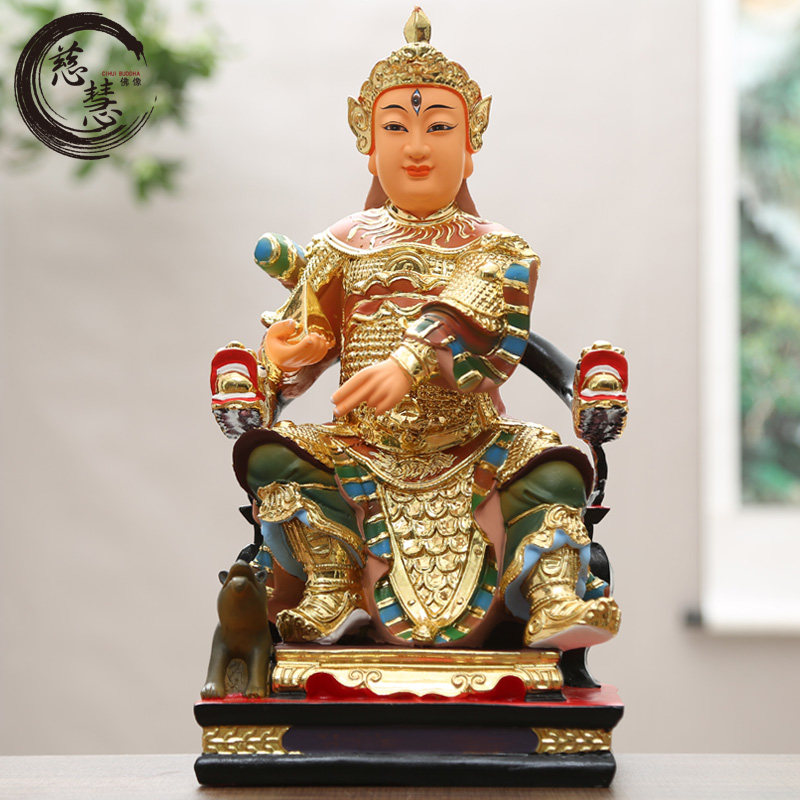 二郎神 杨戬 佛像 神像 哮天犬 三只眼 树脂 彩绘 供奉摆件12寸