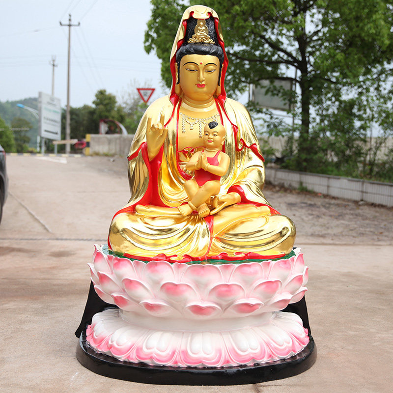 厂家直销佛像树脂玻佛像贴金彩绘送子观音菩萨送子娘娘1米6高