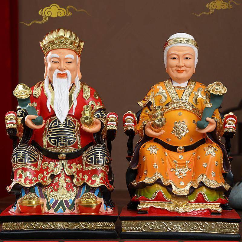 供奉佛堂土地公土地婆神像摆件福德正君地主财神土地爷土地奶佛像