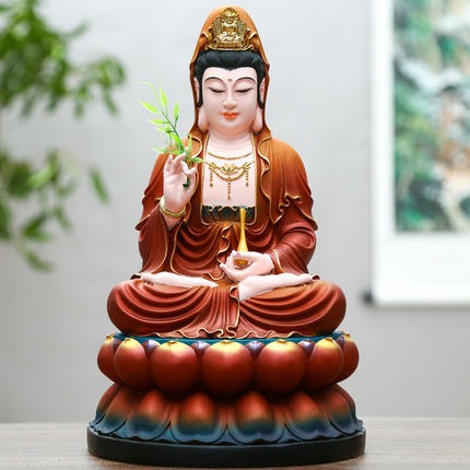供奉观音佛像佛堂用品 树脂玻璃钢观音菩萨 古彩观世音菩萨30cm