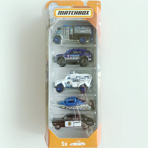 2019新品美泰MATCHBOX火柴盒警车主题合金车模5辆装连包FWX27玩具 - 封面