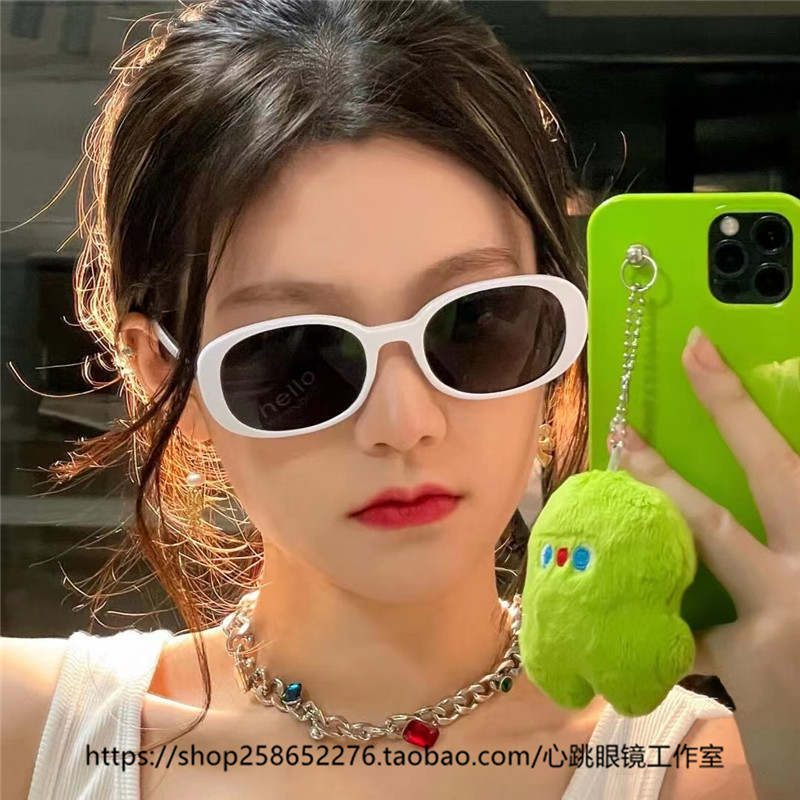 网红韩系复古椭圆形白色太阳镜潮酷时尚凹造型墨镜街拍个性夏天女