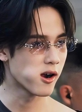 金属无框眼镜水银色韩男痞帅y2k