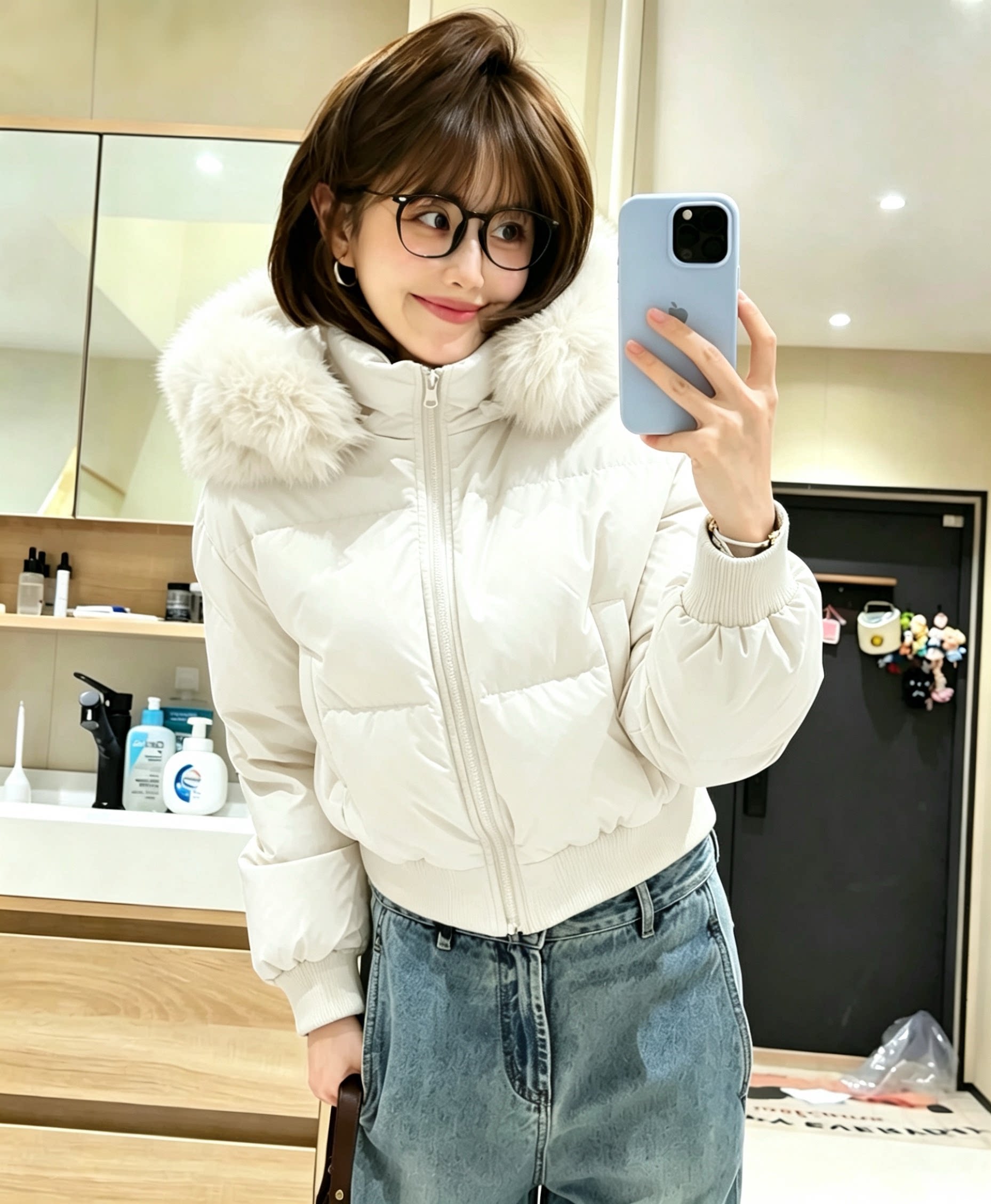 韩版收腰羽绒棉服女冬季2026新款小个子加厚短款棉袄显瘦毛领外套