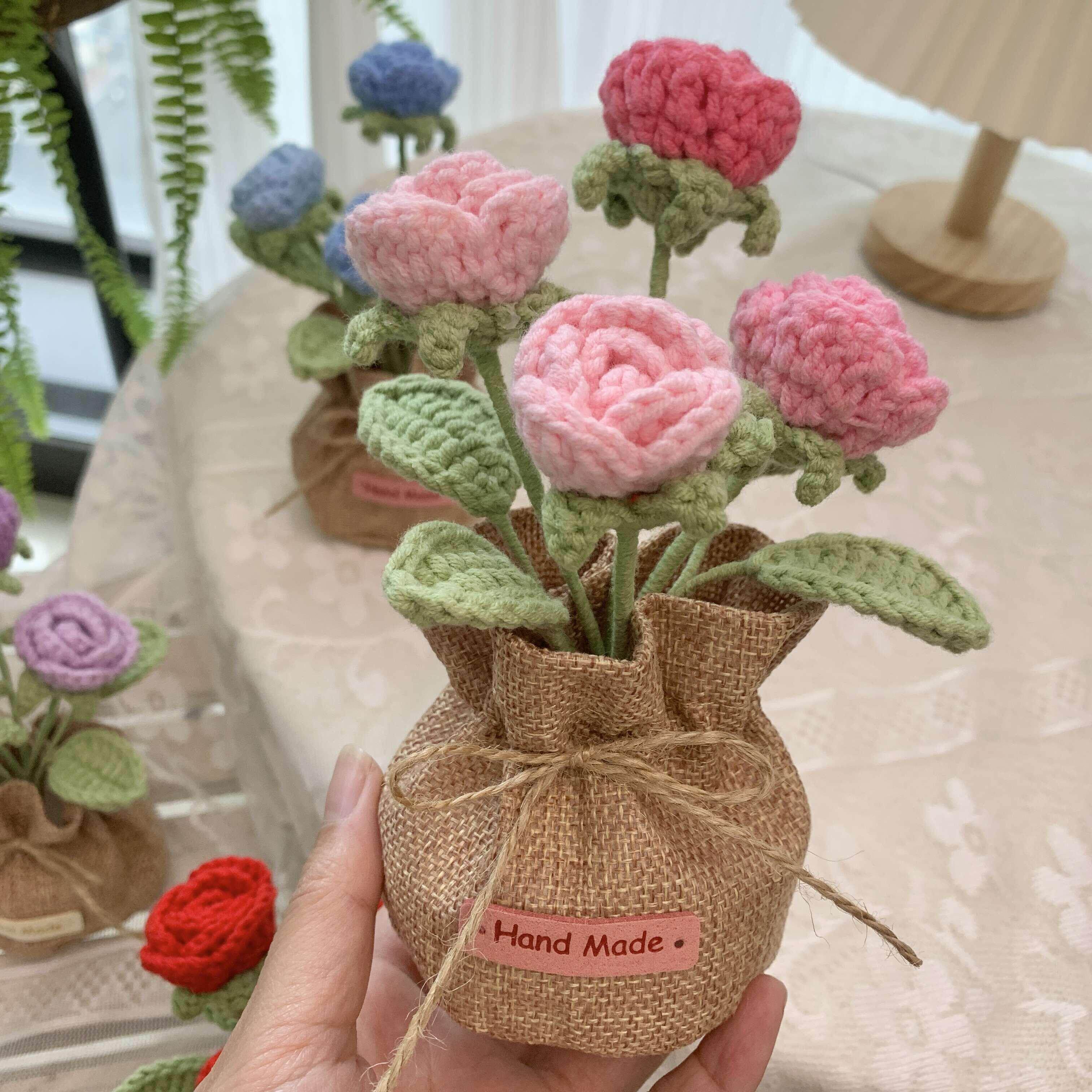 成品手工编织玫瑰铃兰郁金香花