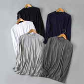 修身 秋冬薄款 纯色内搭中领t恤大码 半高领打底衫 莫代尔秋衣薄 男士