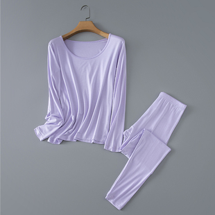 线衣线裤 纯色内穿衬衣衬裤 薄圆领莫代尔秋衣秋裤 女士保暖内衣套装