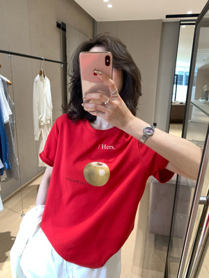 Hers正版新款简约日常休闲调性苹果图案短袖T恤80135