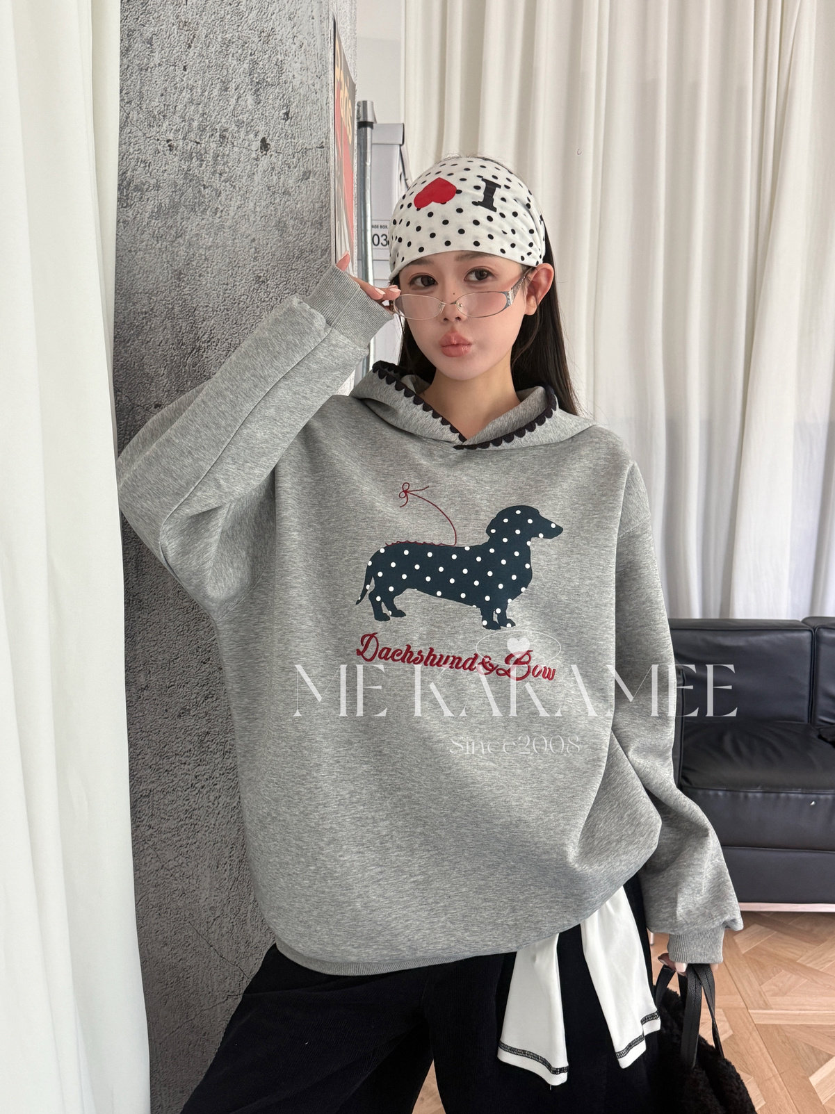 ME KAKAMEE重工字母刺绣手缝牙边撞色连帽高克重宽松大版卫衣5665