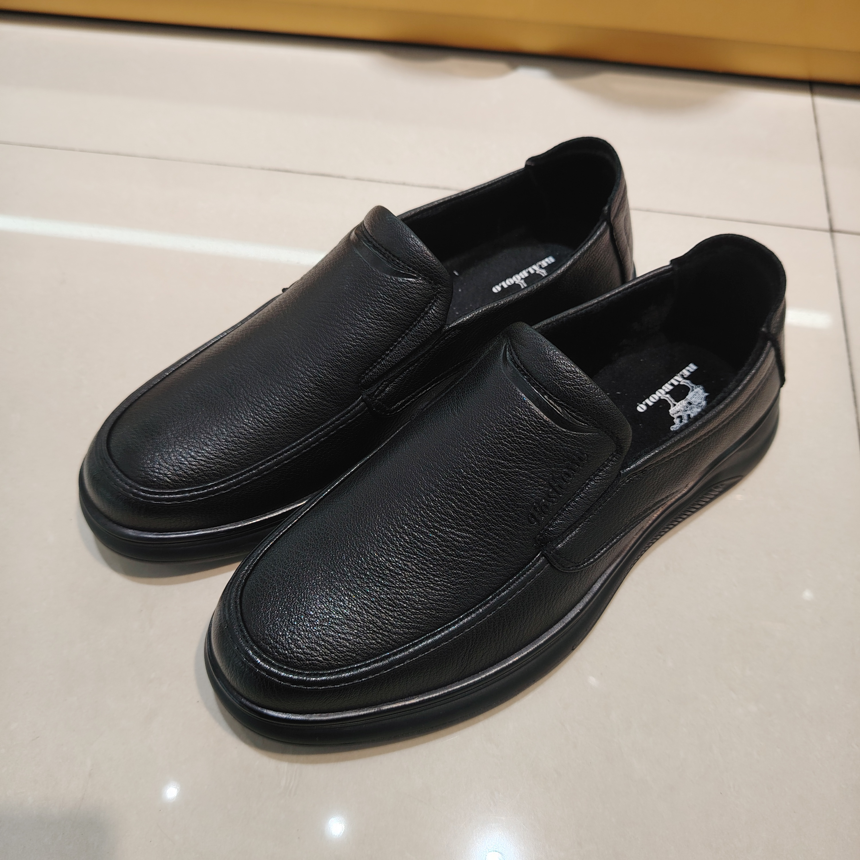 2025年冬季加绒男鞋03163头层牛皮薄绒内里防滑底保暖乐福商务鞋