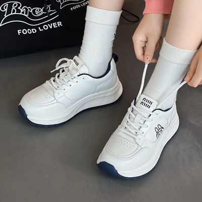 2025年秋季休闲鞋5015-8000牛皮圆头系带EVA超轻厚底跑步运动女鞋