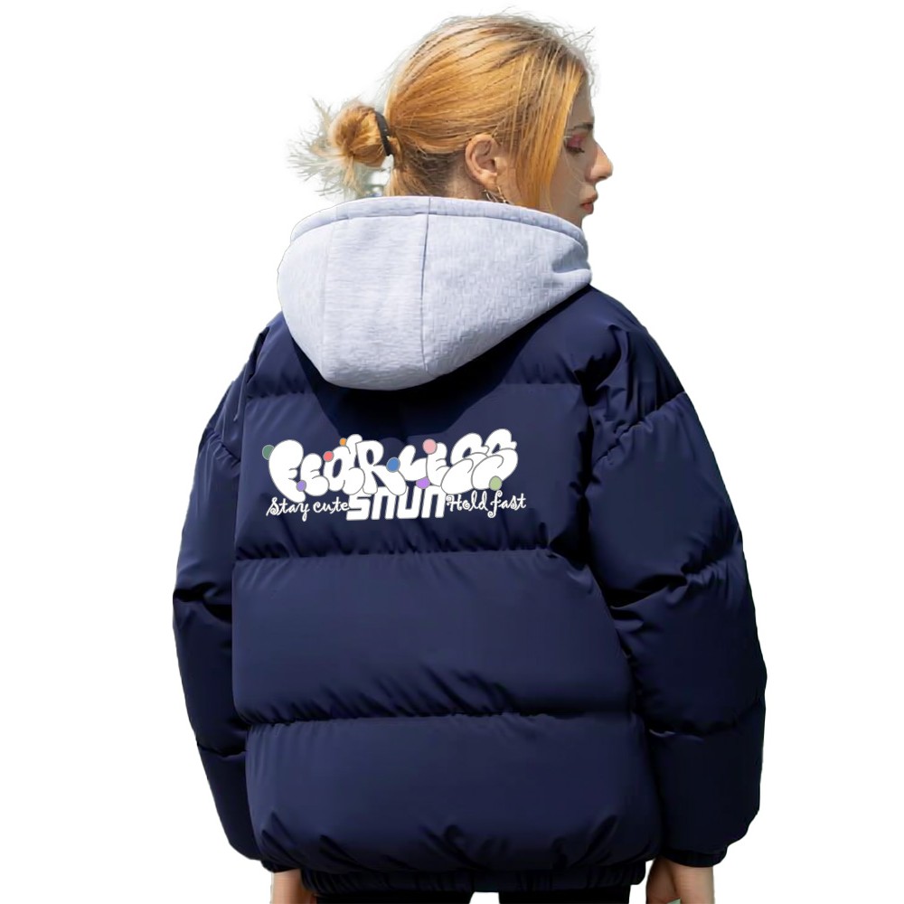 潮牌泡泡体字母印花拼接保暖棉服